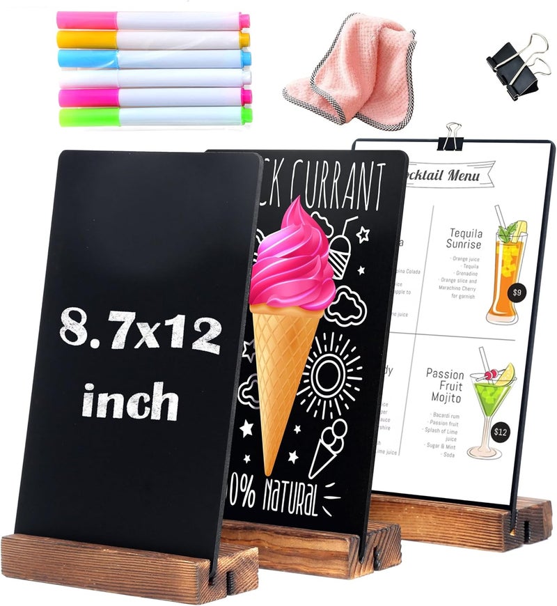 YEEON 3 Pack 8.7x12 in Desktop Small Chalkboard Sign with Wood Base - Image 1